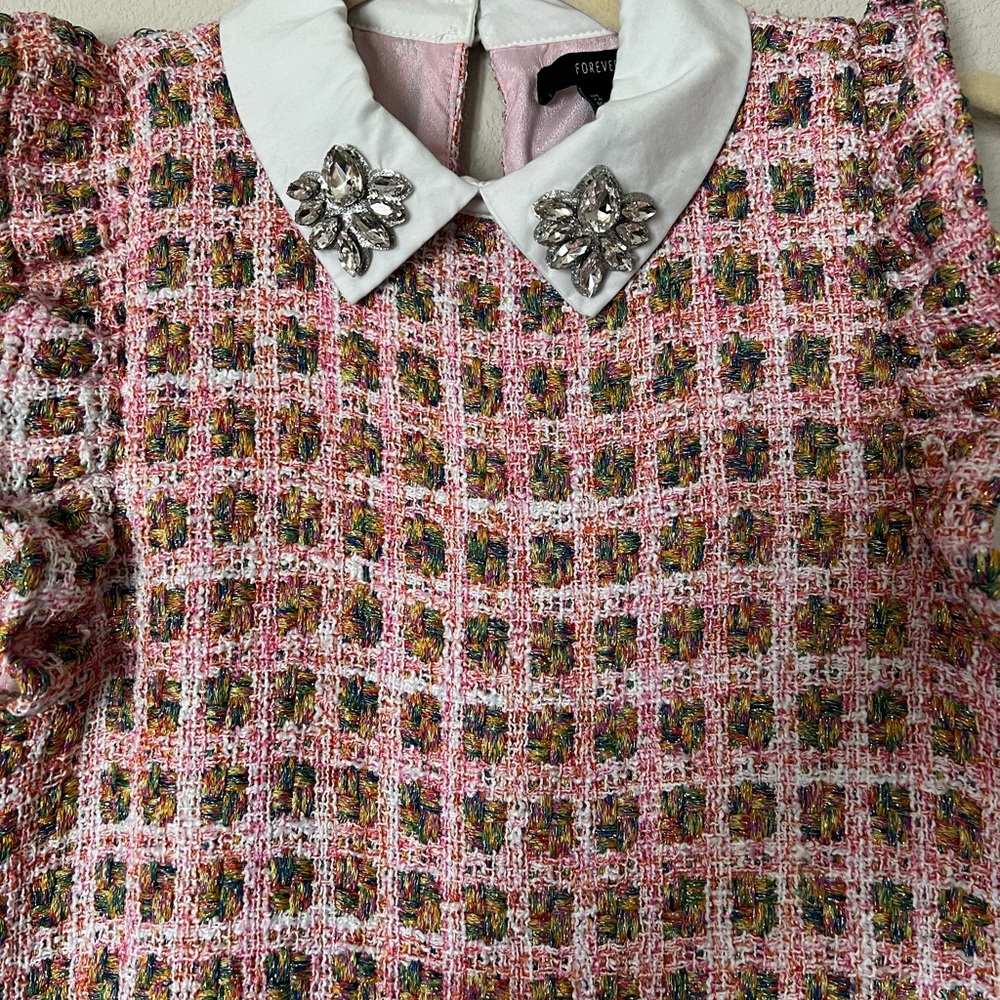 Pink multicolor dress with beaded collar